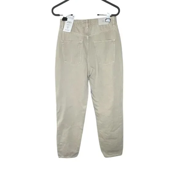 Zara Women's High Rise Ankle Jeans Size 6 Tan Relaxed Fit NWT - Picture 2 of 5